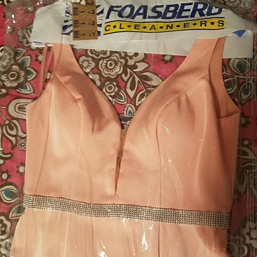 Peach pink prom dress